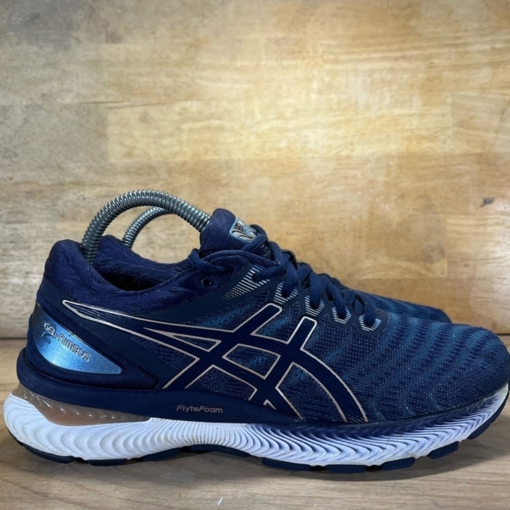 Asics Gel Nimbus 22 Womens Size 8.5 Running Shoes Sneakers Blue Gold 1012A567